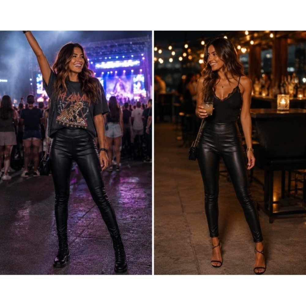 Lulus Black Faux Leather High Waisted Leggings XS Slim Fit Vegan Concert Night
